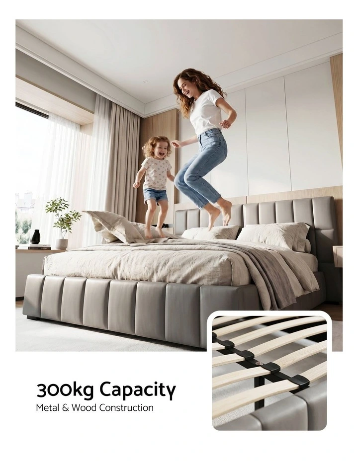 Artiss Queen Gas Lift Bed Frame with Storage Foldable Bench PVC Leather image 7
