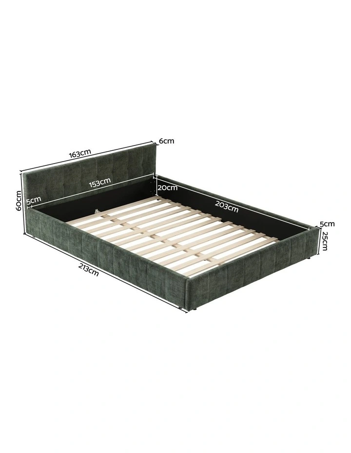 Artiss Queen Bed Frame Chenille Heavy Duty Platform Base Green 300kg Support No Box Spring Needed image 2