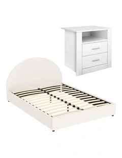 Artiss Queen Gas Lift Bed Frame with Storage & 2-Drawer Bedside Table Set Boucle Fabric