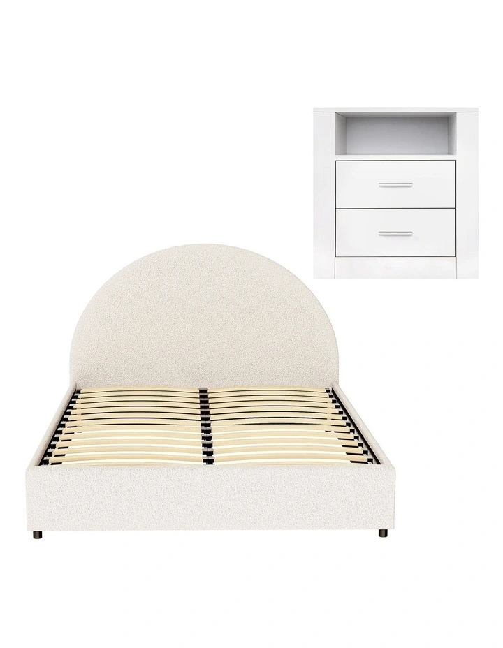 Artiss Queen Gas Lift Bed Frame with Storage & 2-Drawer Bedside Table Set Boucle Fabric image 2