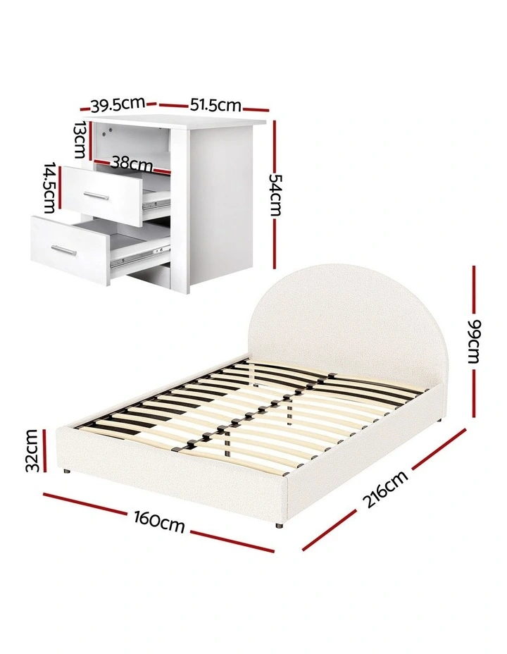 Artiss Queen Gas Lift Bed Frame with Storage & 2-Drawer Bedside Table Set Boucle Fabric image 3
