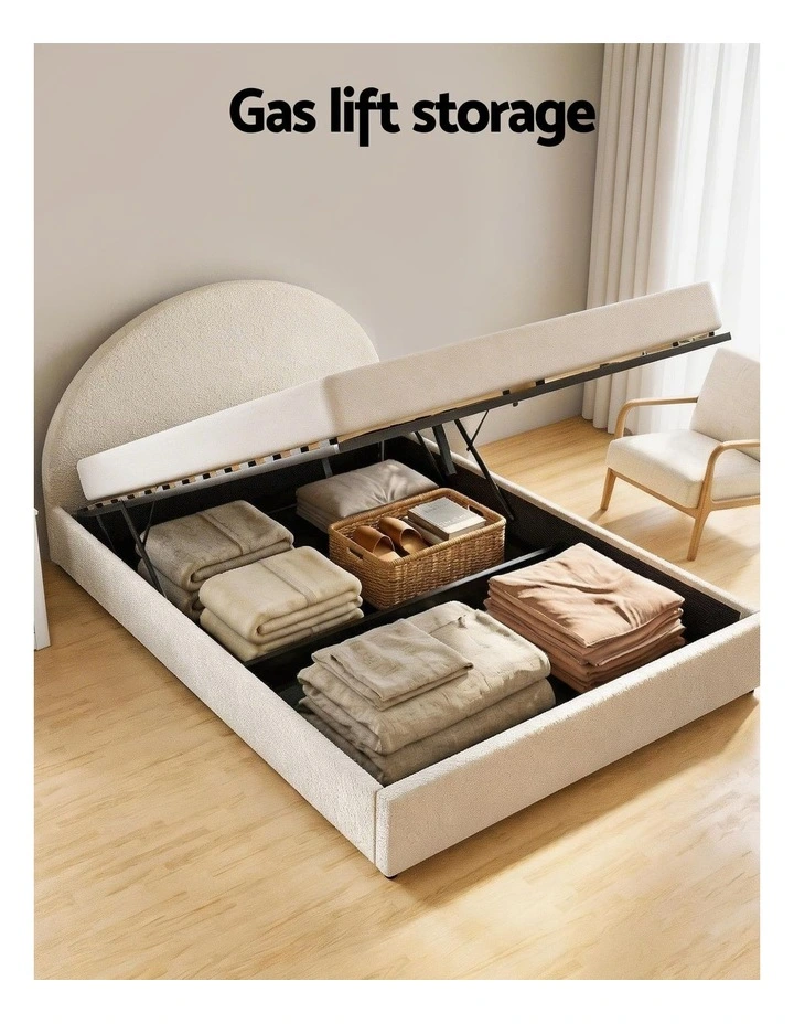 Artiss Queen Gas Lift Bed Frame with Storage & 2-Drawer Bedside Table Set Boucle Fabric image 7