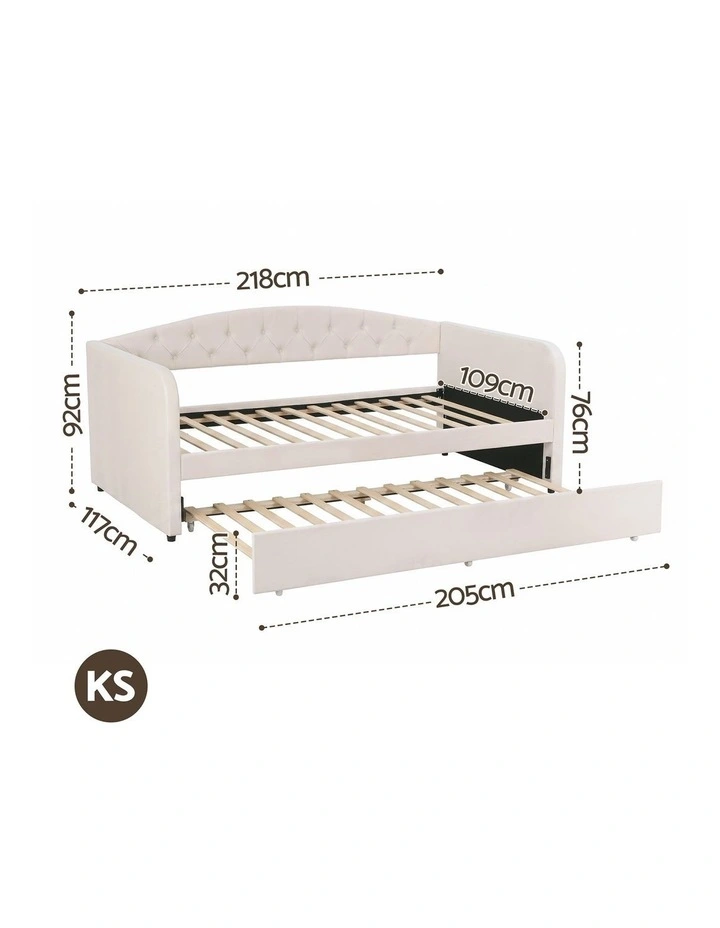 Artiss King Single Daybed Velvet Trundle Bed Frame Tufted Guest Bed image 2