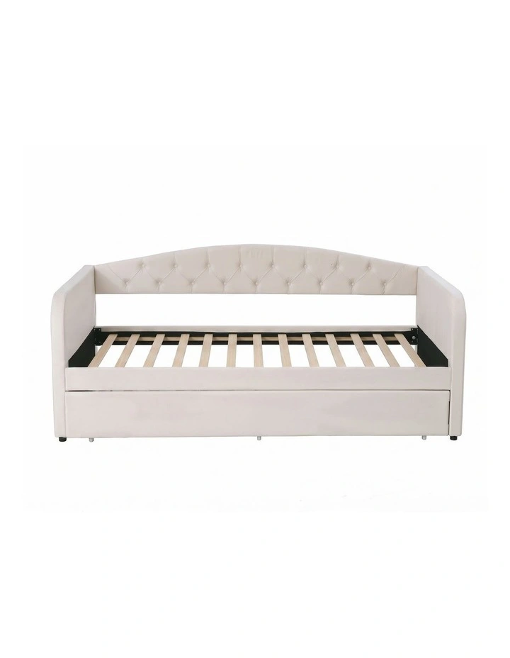 Artiss King Single Daybed Velvet Trundle Bed Frame Tufted Guest Bed image 3