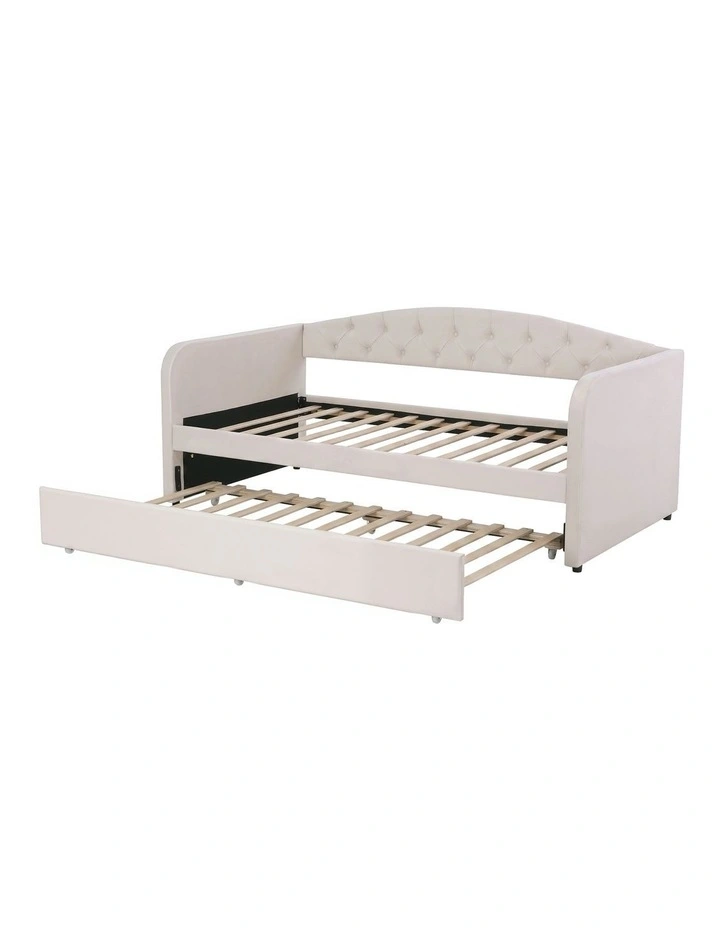 Artiss Single Daybed Velvet Trundle Bed Frame Tufted Guest Bed image 1