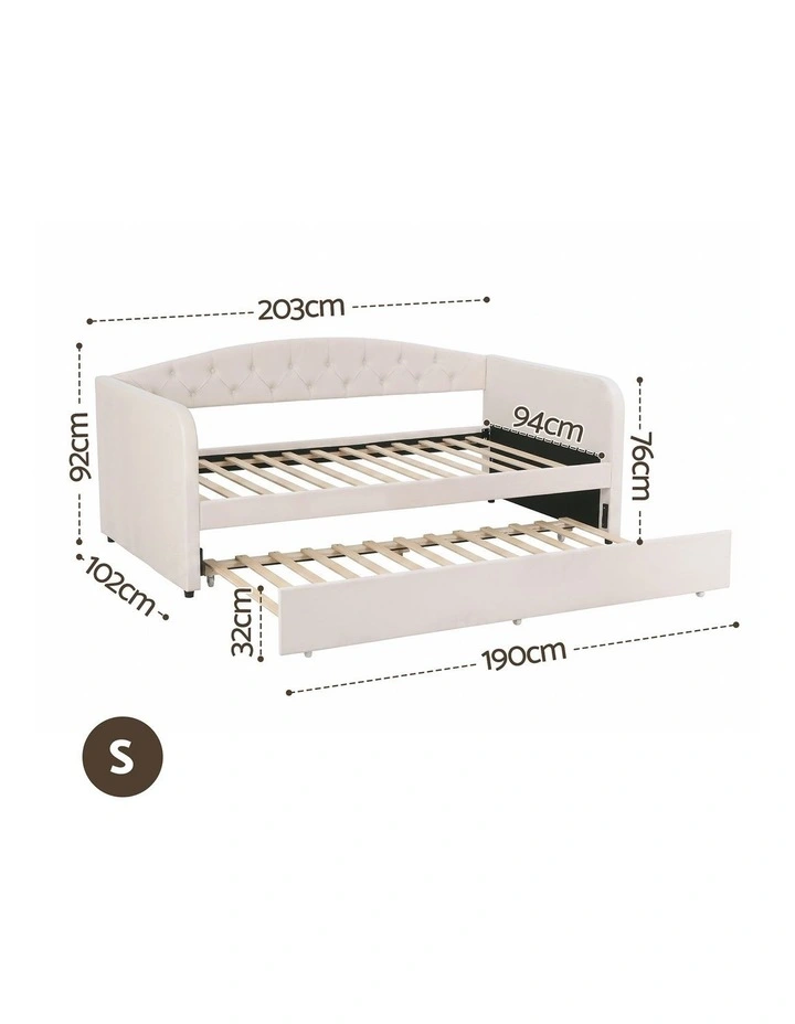 Artiss Single Daybed Velvet Trundle Bed Frame Tufted Guest Bed image 2
