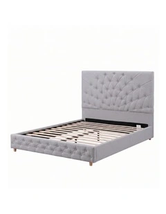 Artiss Double Bed Frame with Tufted Headboard and Plywood Slats Grey