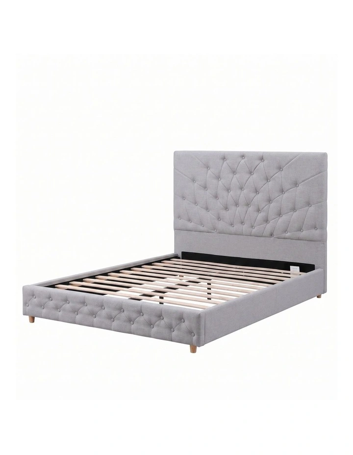 Artiss Double Bed Frame with Tufted Headboard and Plywood Slats Grey image 1