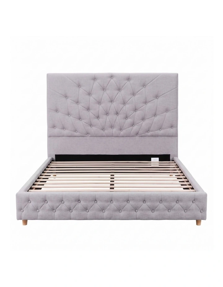 Artiss Double Bed Frame with Tufted Headboard and Plywood Slats Grey image 3