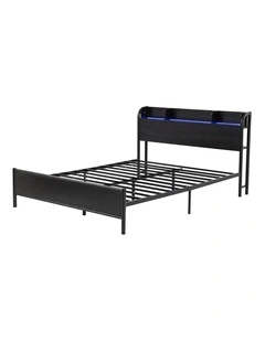 Artiss Bed Frame Queen Size with Storage Shelf Headboard Charging Station GRID