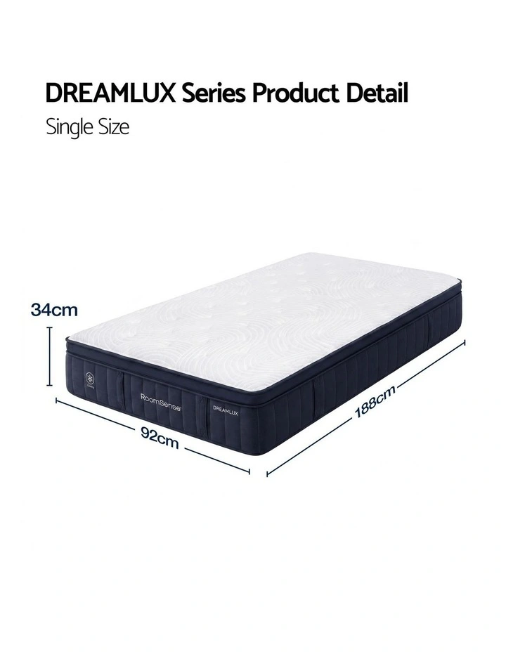 RoomSense Single Mattress 34cm, Medium Hybrid, Tencel Cooling Pocket Spring, Back Pain Relief image 3
