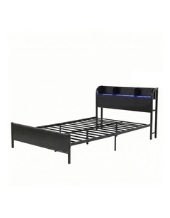 Artiss Bed Frame Single Size with Storage Shelf Headboard Charging Station GRID