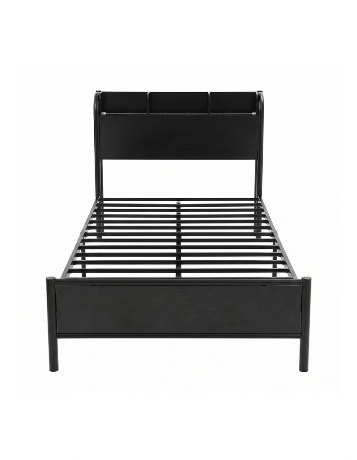 Artiss Bed Frame Single Size with Storage Shelf Headboard Charging Station GRID image 3