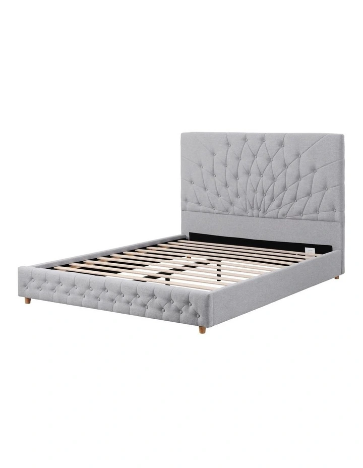 Artiss Queen Bed Frame with Tufted Headboard and Plywood Slats Grey image 1
