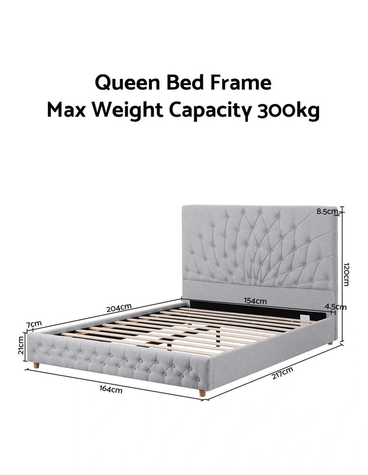 Artiss Queen Bed Frame with Tufted Headboard and Plywood Slats Grey image 2