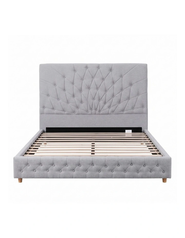 Artiss Queen Bed Frame with Tufted Headboard and Plywood Slats Grey image 3