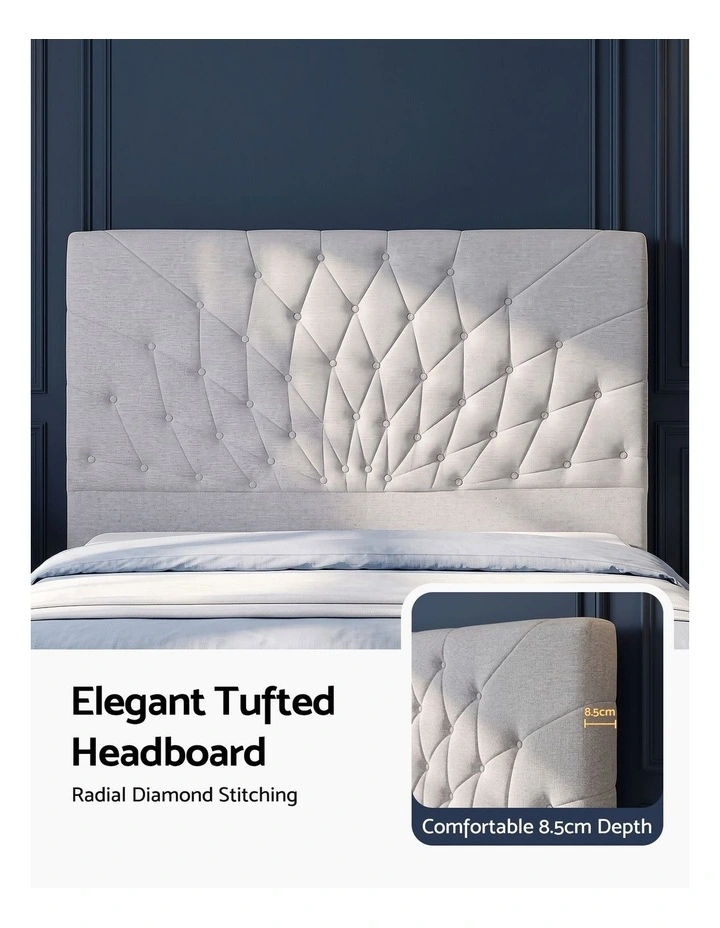 Artiss Queen Bed Frame with Tufted Headboard and Plywood Slats Grey image 4
