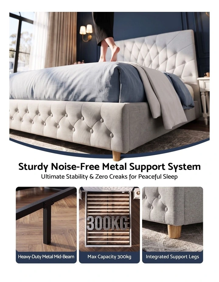 Artiss Queen Bed Frame with Tufted Headboard and Plywood Slats Grey image 5