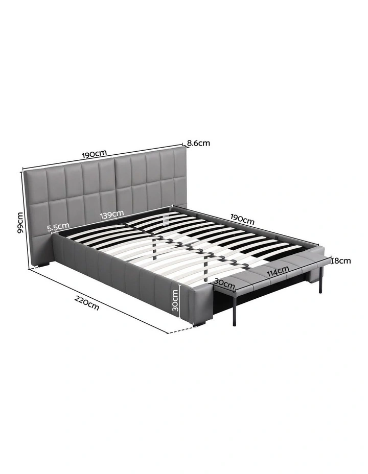 Artiss Double Gas Lift Bed Frame with Storage Foldable Bench PVC Leather image 2