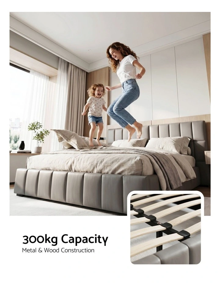 Artiss Double Gas Lift Bed Frame with Storage Foldable Bench PVC Leather image 7