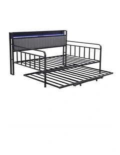 Artiss Bed Frame Double LED Metal Trundle Daybed with Charging Station TURN