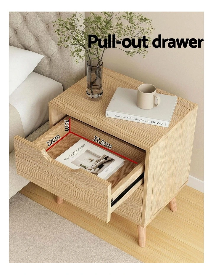 Artiss Double Gas Lift Bed Frame with Storage & Bedside Table Set Linen 2-Drawer Nightstand image 7