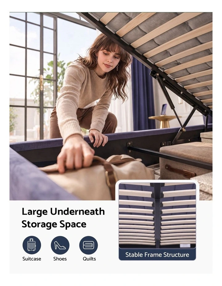 Artiss Double Bed Frame with Lift Up Storage and USB Ports Grey image 4