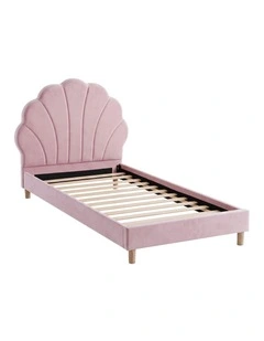 Artiss Single Bed Frame Scallop Upholstered Headboard Pink Velvet Platform Base Support up to 180kg