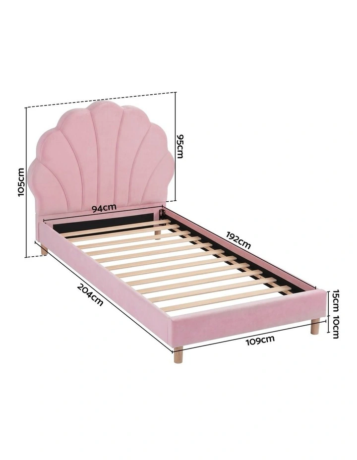 Artiss Single Bed Frame Scallop Upholstered Headboard Pink Velvet Platform Base Support up to 180kg image 2