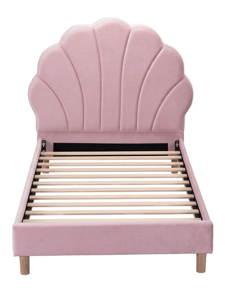 Artiss Single Bed Frame Scallop Upholstered Headboard Pink Velvet Platform Base Support up to 180kg image 3