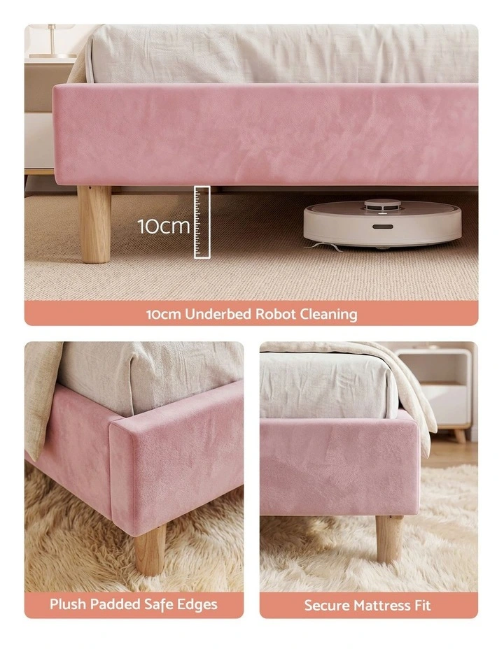 Artiss Single Bed Frame Scallop Upholstered Headboard Pink Velvet Platform Base Support up to 180kg image 5