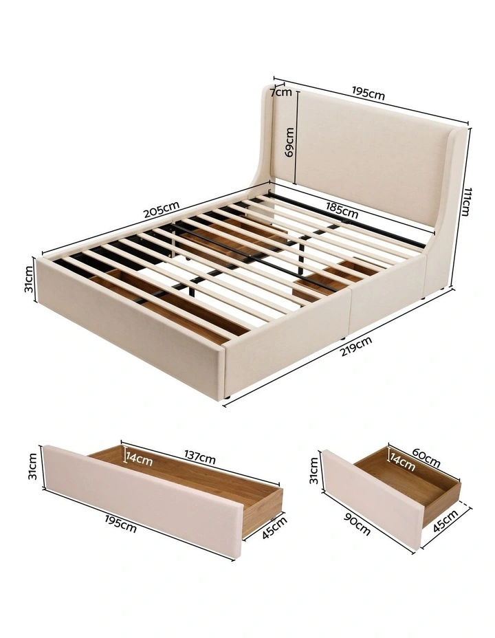 Artiss King Wingback Storage Bed Frame, 3 Drawers Upholstered Heavy Duty Metal Base image 2