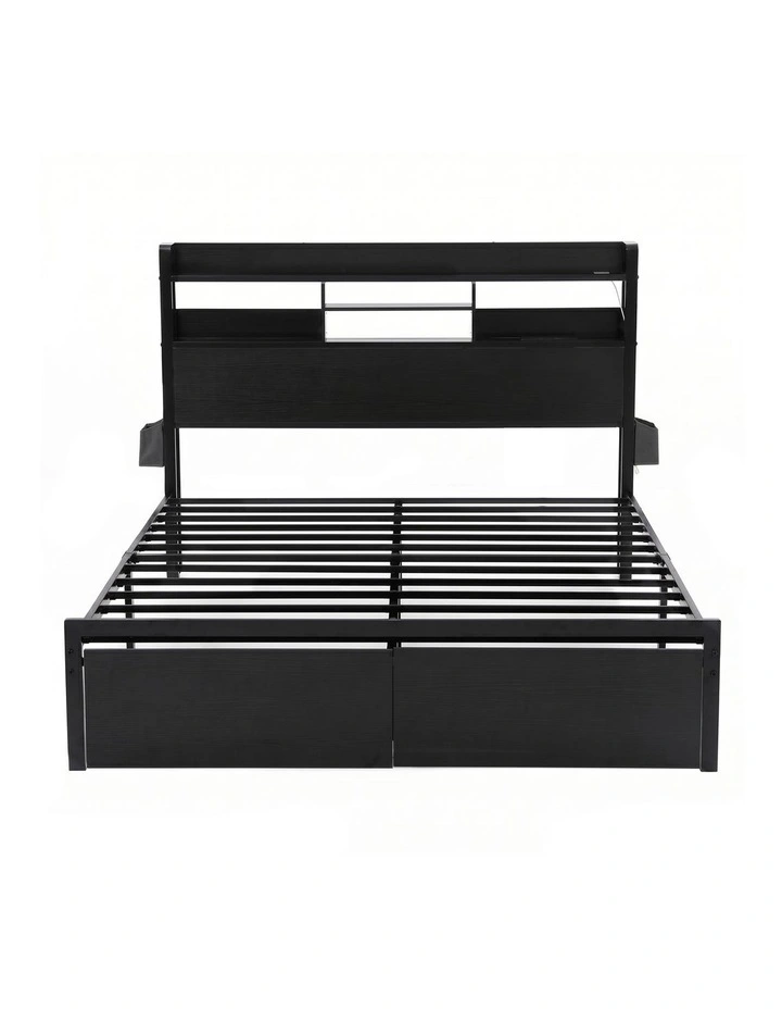 Artiss Bed Frame Queen with Charging Station Storage Organizer Drawers LED ZAC image 3