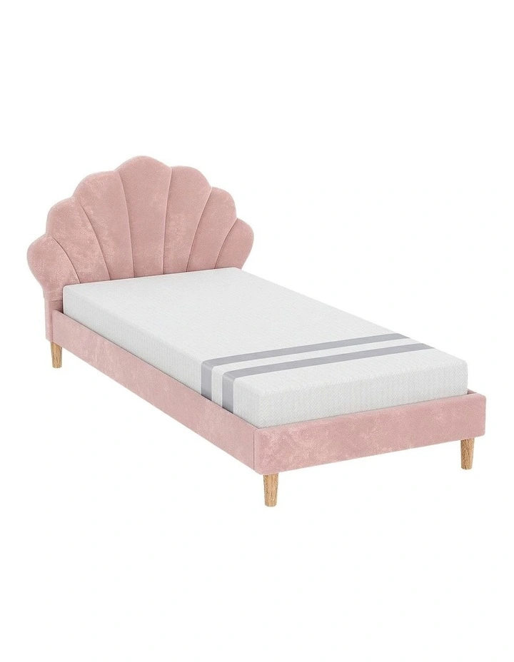 Artiss King Single Bed Frame BedStory Mattress Set Pink Velvet Scallop Bedhead with 20cm Mattress image 1