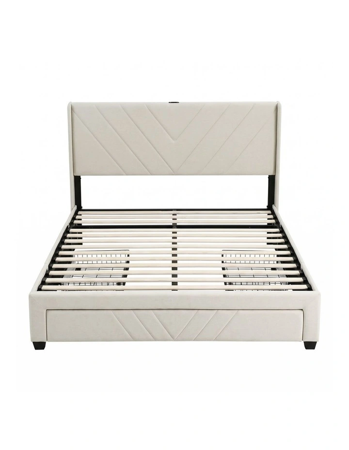 Artiss Double Bed Frame with Charging Station and Storage Drawers Beige 300KG Noise Free image 3