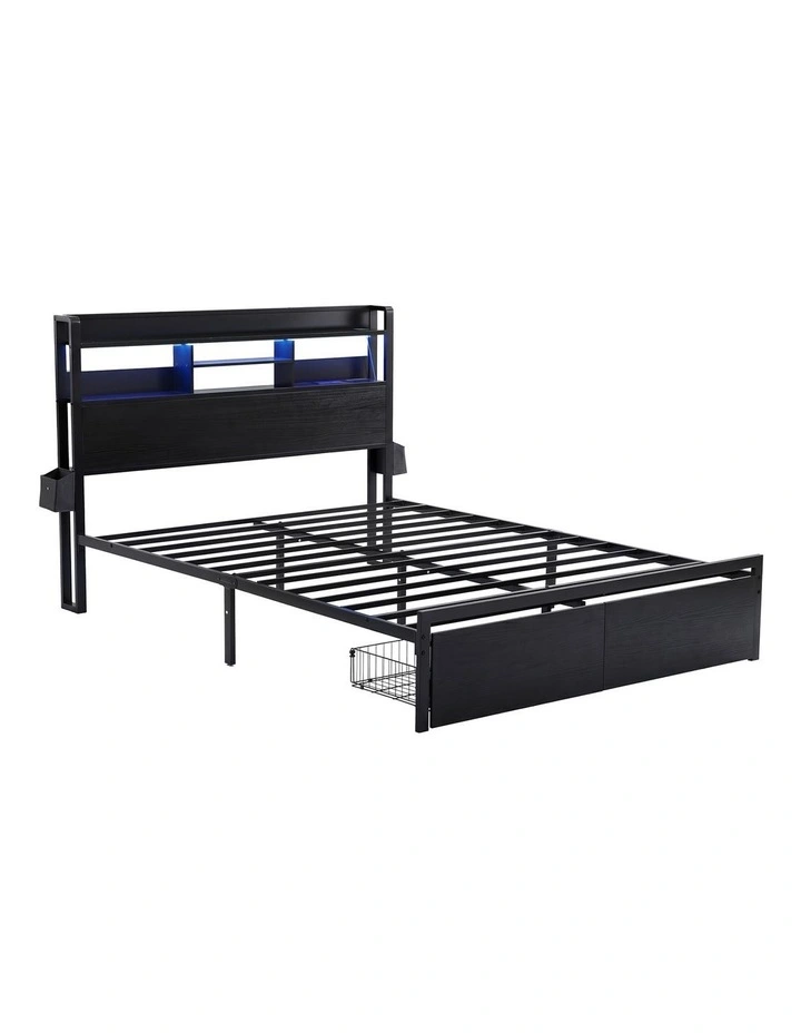 Artiss Bed Frame King with Charging Station Storage Organizer Drawers LED ZAC image 1