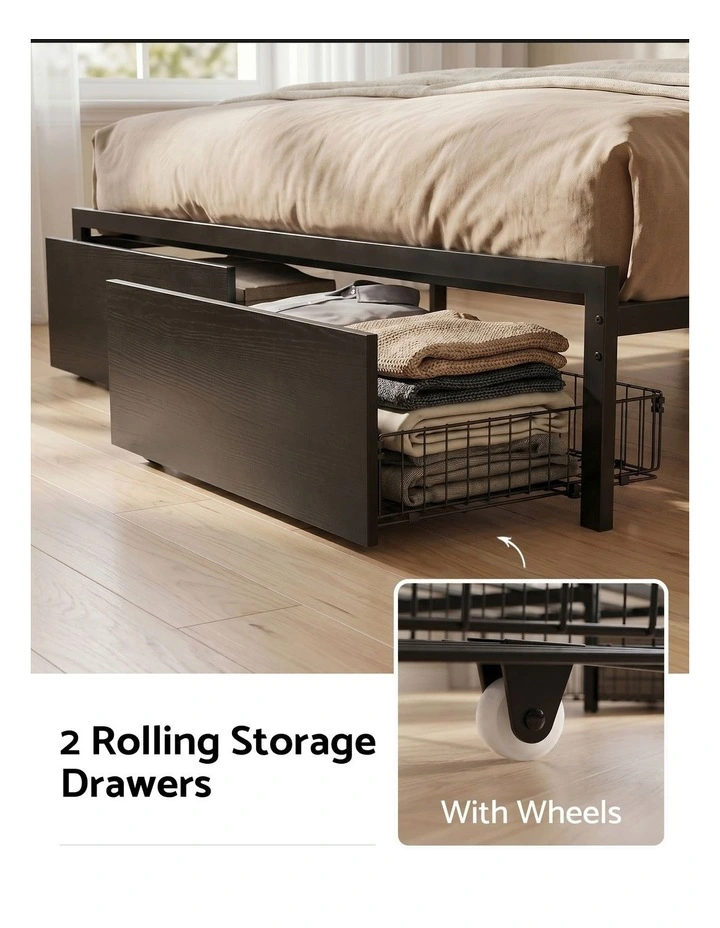 Artiss Bed Frame King with Charging Station Storage Organizer Drawers LED ZAC image 5