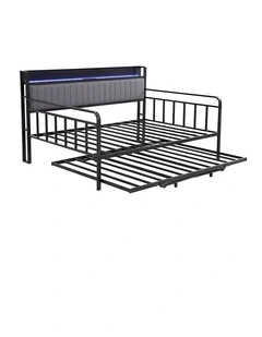 Artiss Bed Frame King Single LED Metal Trundle Daybed with Charging Station TURN