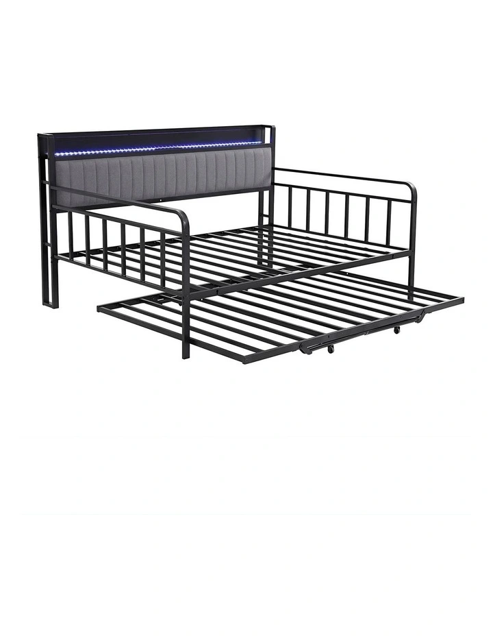 Artiss Bed Frame King Single LED Metal Trundle Daybed with Charging Station TURN image 1