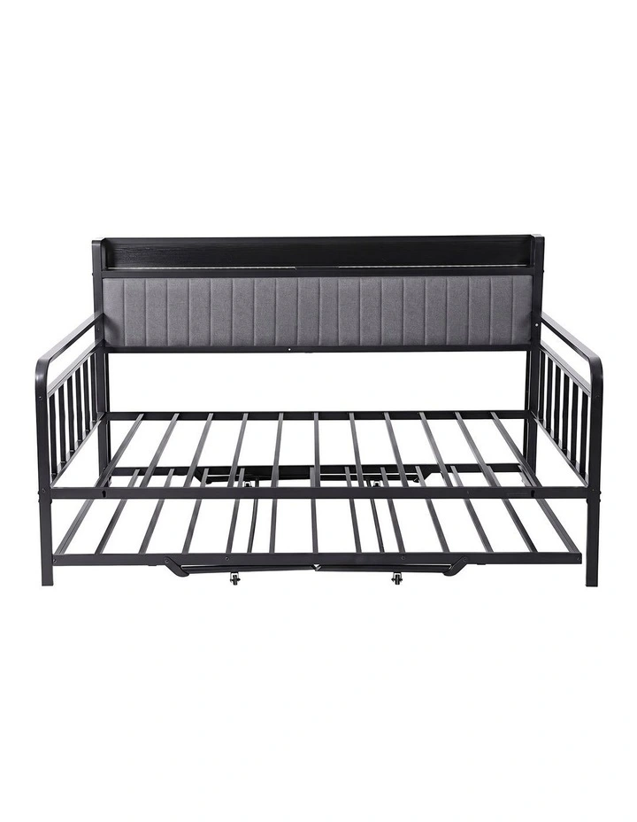 Artiss Bed Frame King Single LED Metal Trundle Daybed with Charging Station TURN image 3