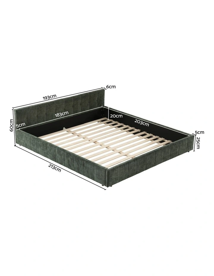 Artiss King Bed Frame Chenille Heavy Duty Platform Base Green 300kg Support No Box Spring Needed image 2