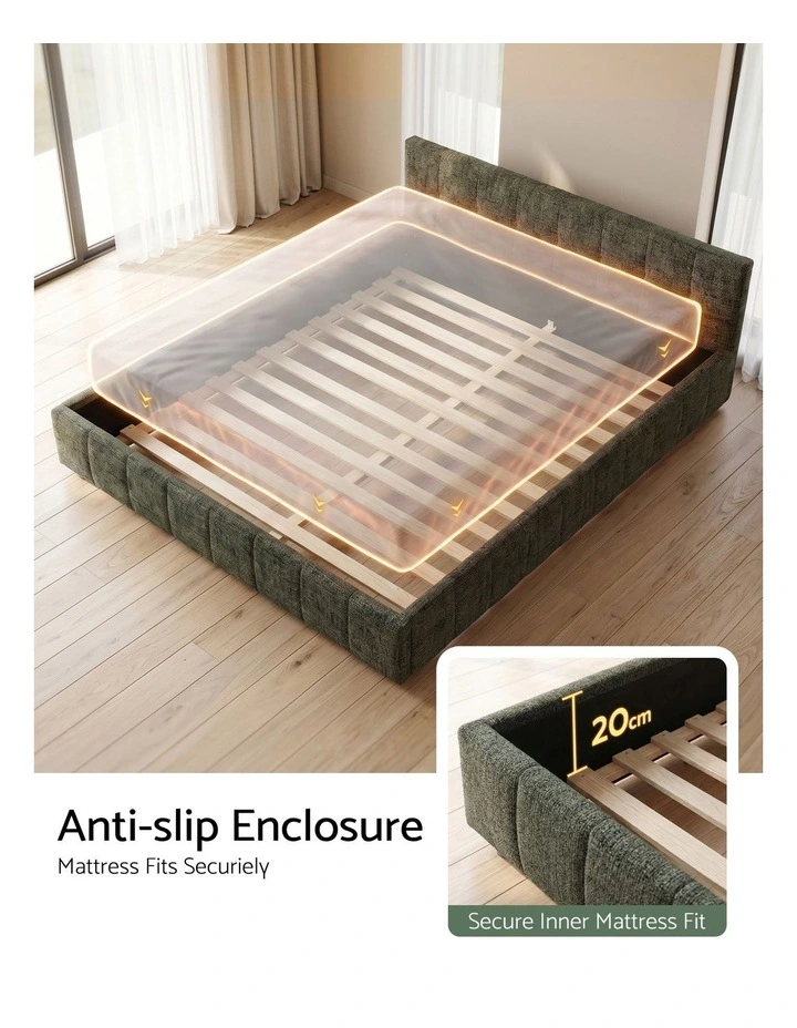 Artiss King Bed Frame Chenille Heavy Duty Platform Base Green 300kg Support No Box Spring Needed image 5