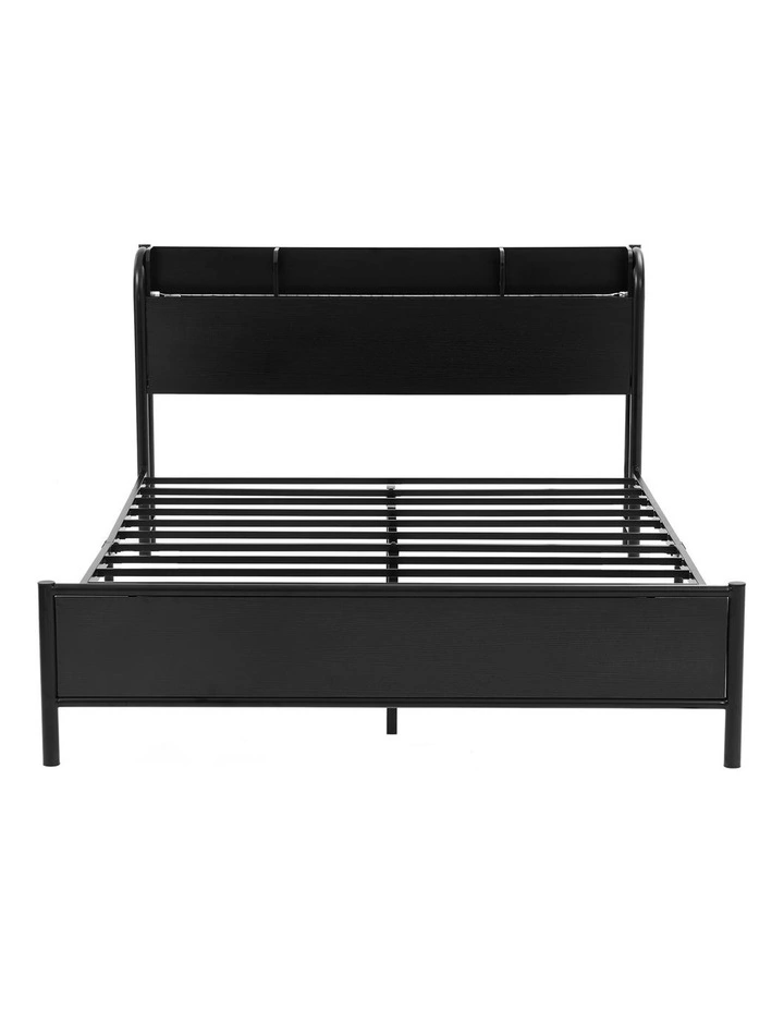 Artiss Bed Frame Double Size with Storage Shelf Headboard Charging Station GRID image 3