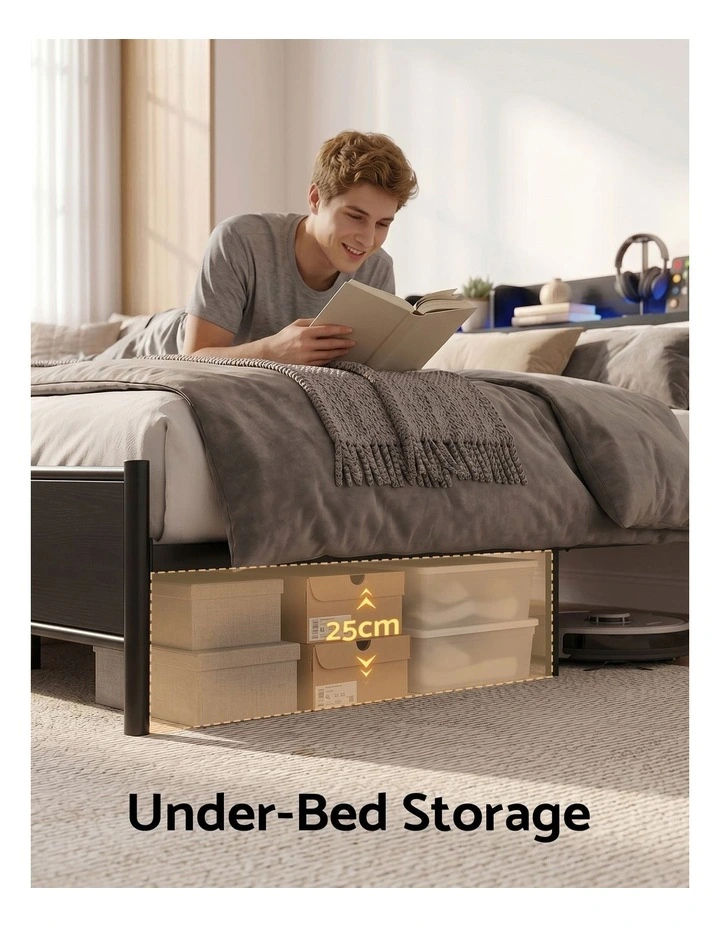 Artiss Bed Frame Double Size with Storage Shelf Headboard Charging Station GRID image 5