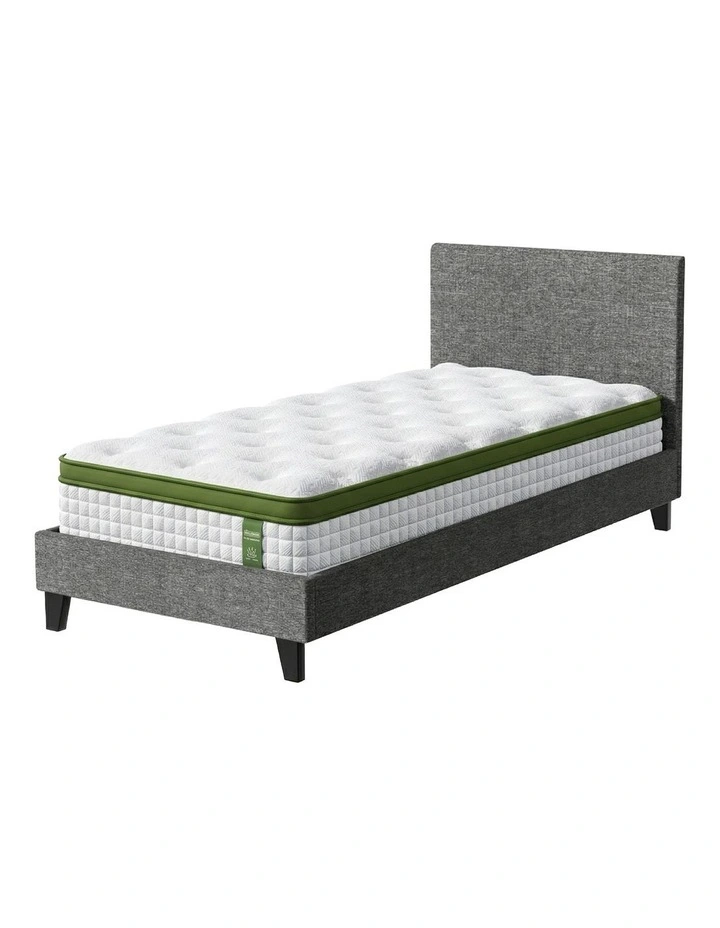 Artiss BedStory Single Bed Frame & 30cm Hybrid Cooling Gel Mattress Set Grey Upholstered Base image 1