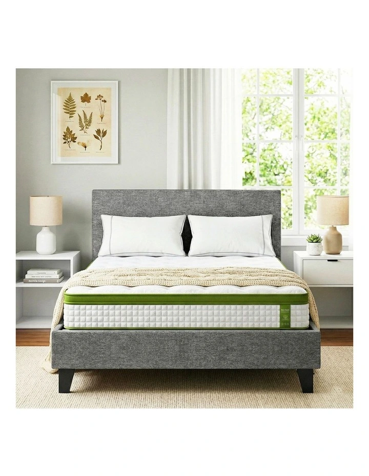 Artiss BedStory Single Bed Frame & 30cm Hybrid Cooling Gel Mattress Set Grey Upholstered Base image 3