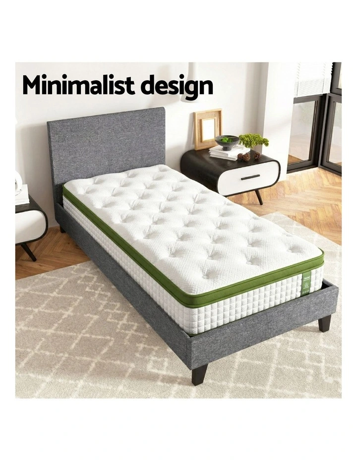 Artiss BedStory Single Bed Frame & 30cm Hybrid Cooling Gel Mattress Set Grey Upholstered Base image 5