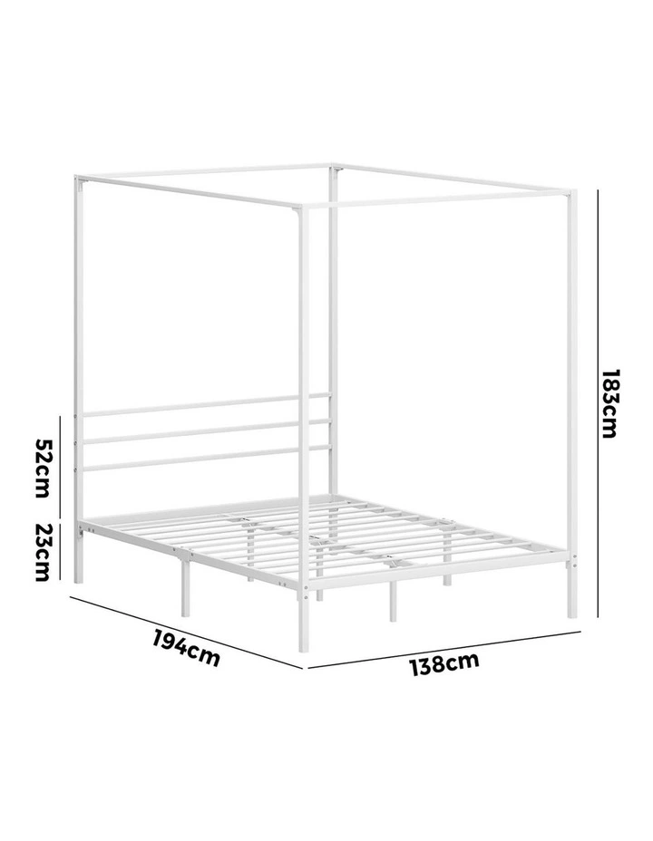 Oikiture Metal Canopy Bed Frame Double Size Beds Platform White image 3