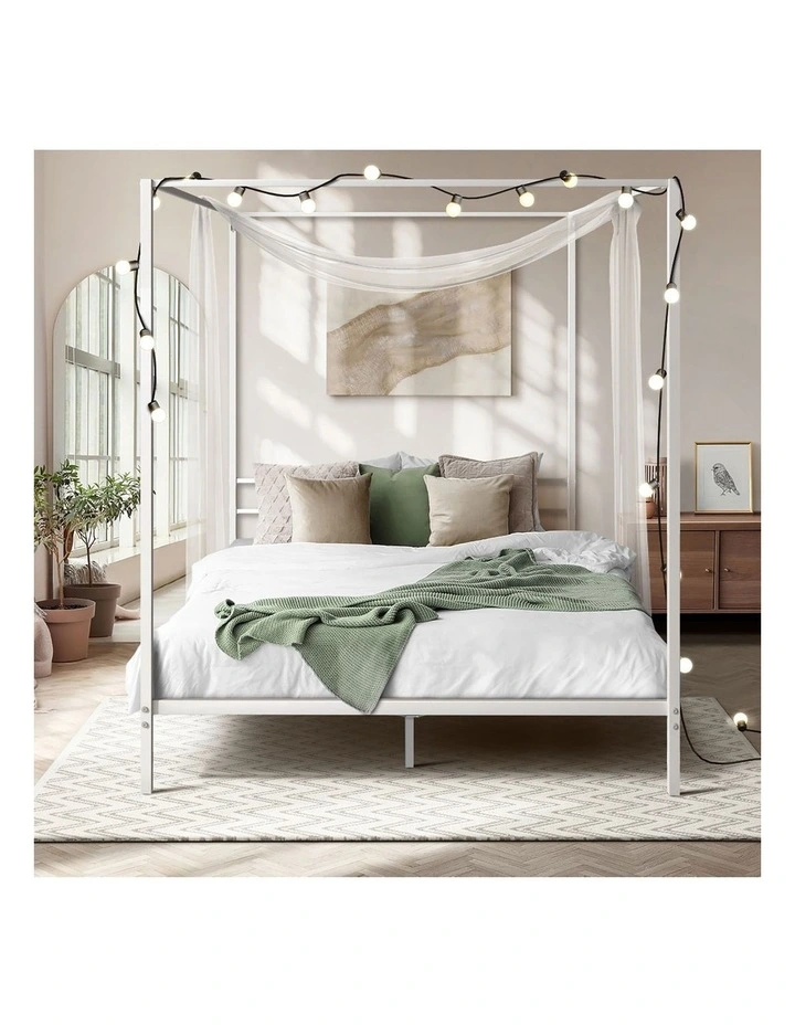 Oikiture Metal Canopy Bed Frame Double Size Beds Platform White image 5