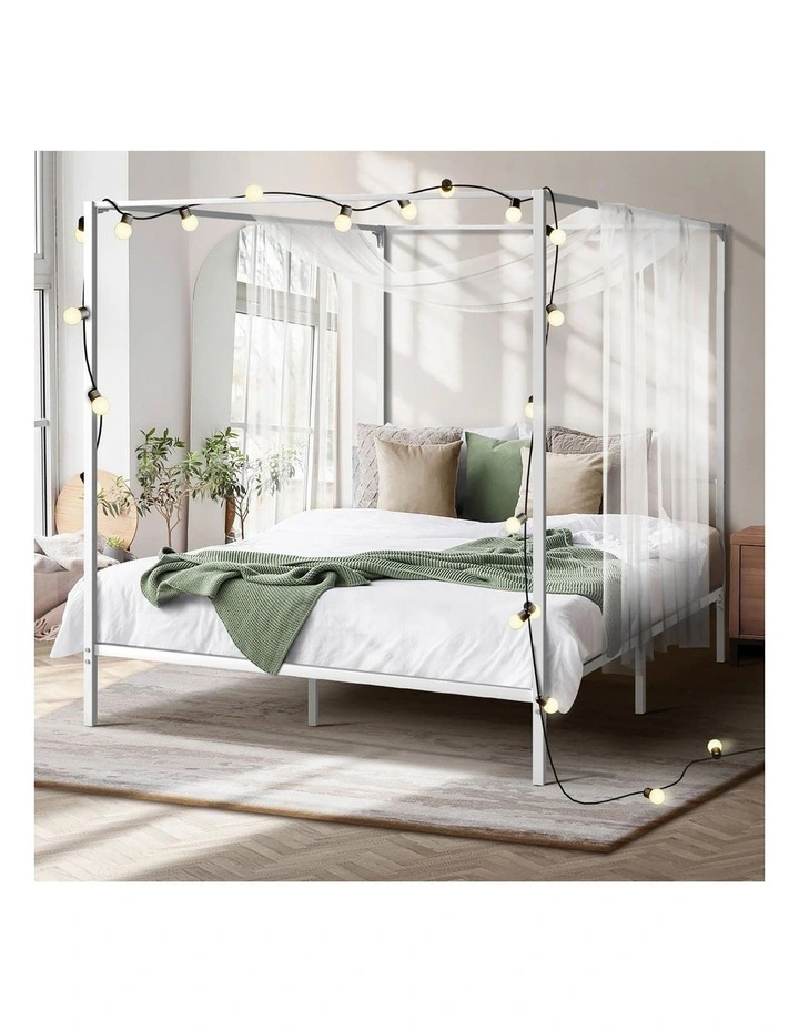 Oikiture Metal Canopy Bed Frame Double Size Beds Platform White image 7